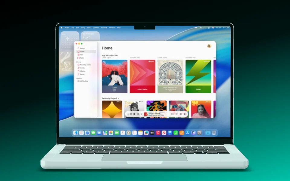 A MacBook Pro 14" opens its lid, the camera moves in, and the lid closes again at the end.