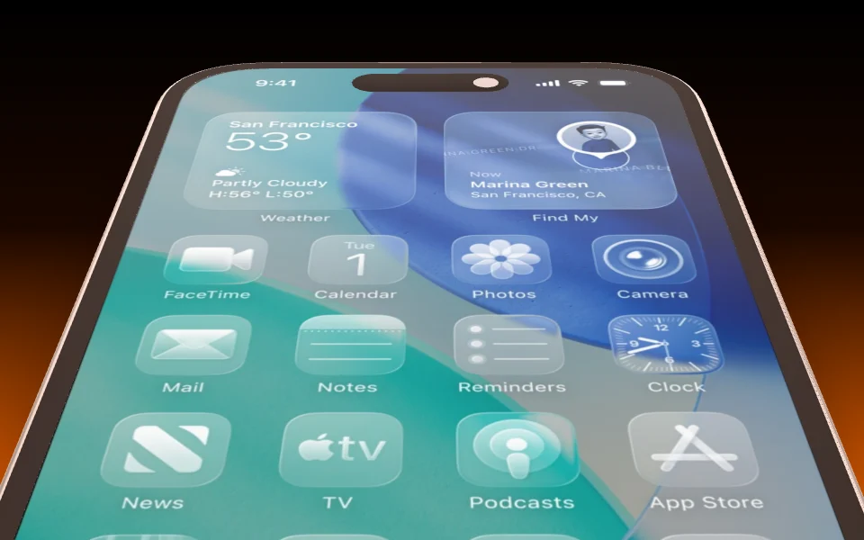 The camera glides along an iPhone 16 lying flat, from the bottom edge to the top.