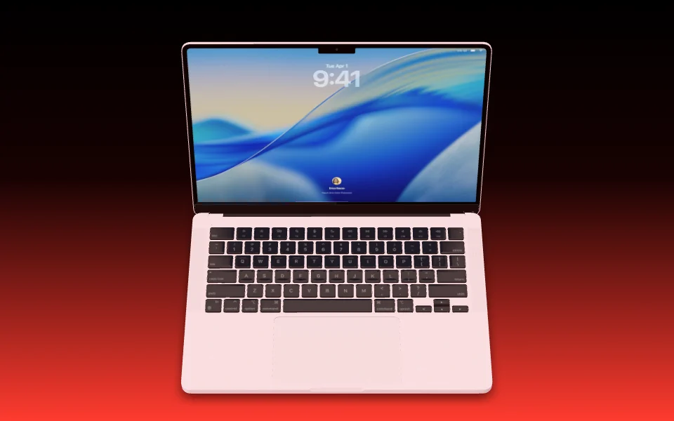 A MacBook Pro 14" seen from above, keyboard and screen in view.