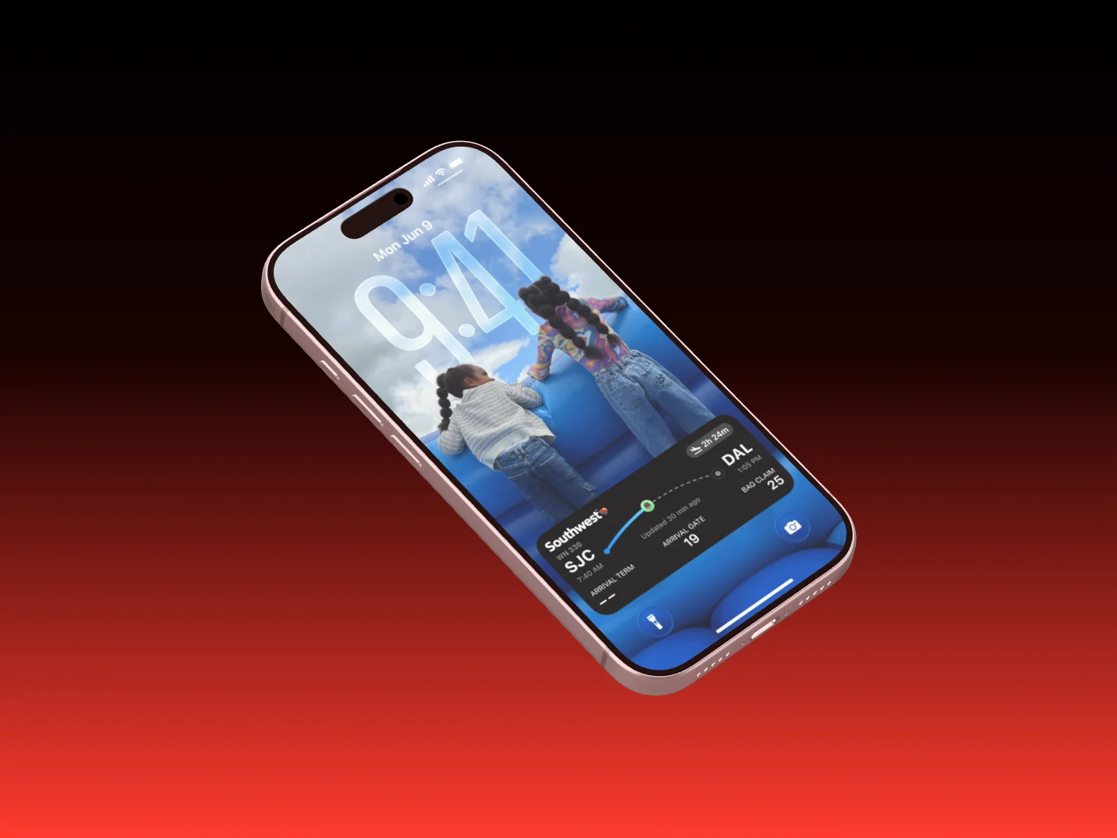 An iPhone 17 Pro in a three-quarter view, turned so its edge shows.