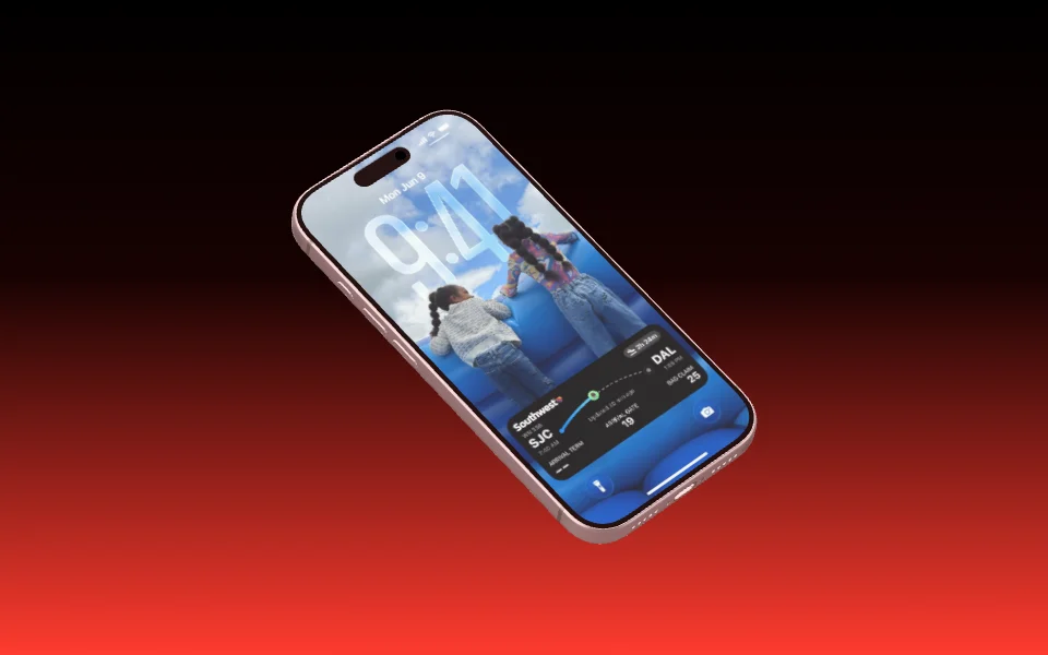 An iPhone 17 Pro in a three-quarter view, turned so its edge shows.
