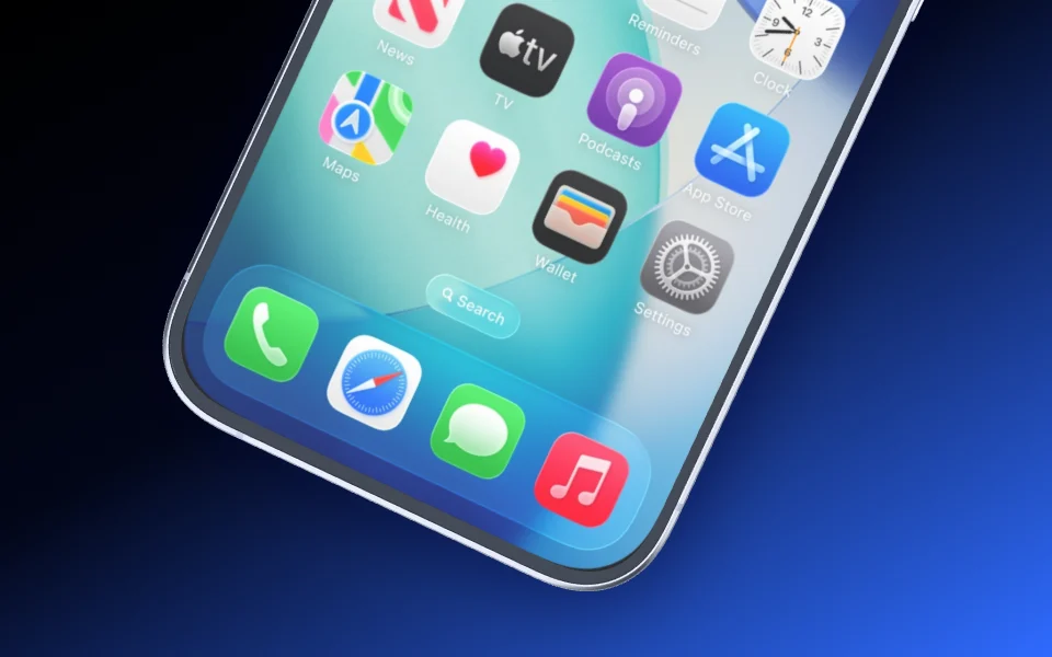 An iPhone 16 Pro very close to the camera, drifting slowly.