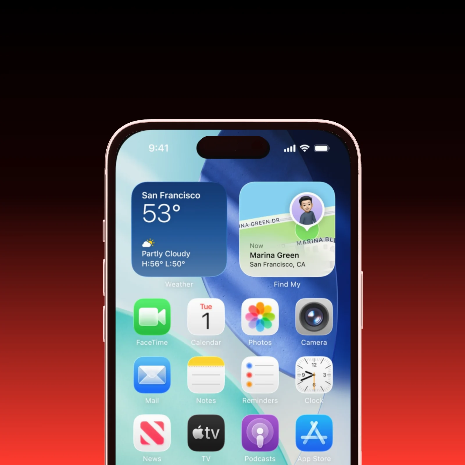 An iPhone 16 Plus straight from the front, cut off by the bottom of the frame.