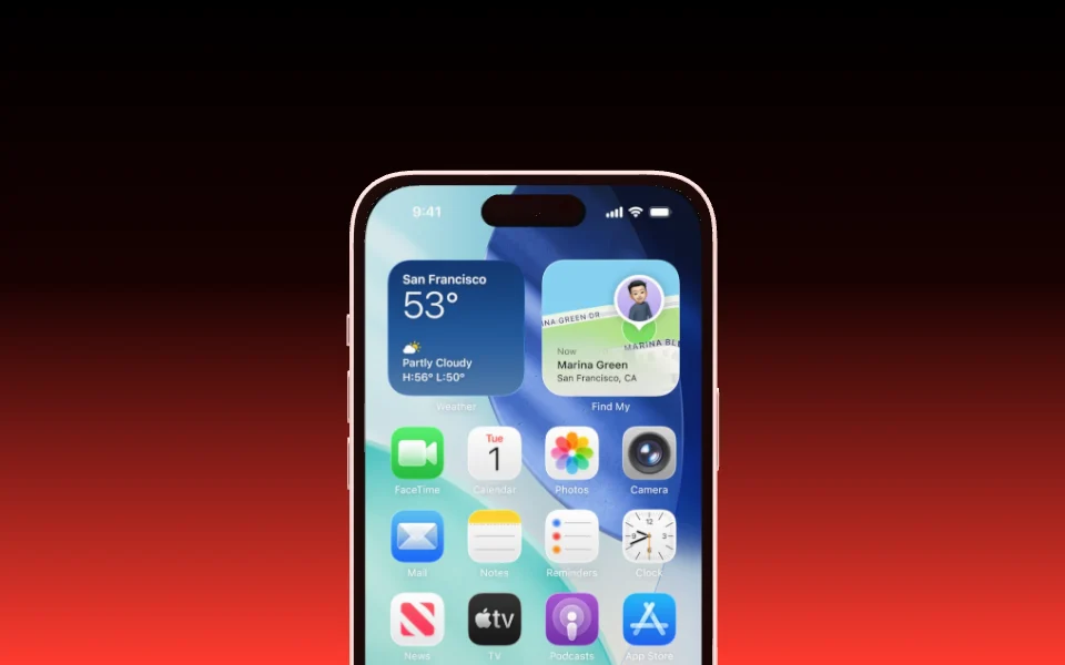 An iPhone 16 Plus straight from the front, cut off by the bottom of the frame.