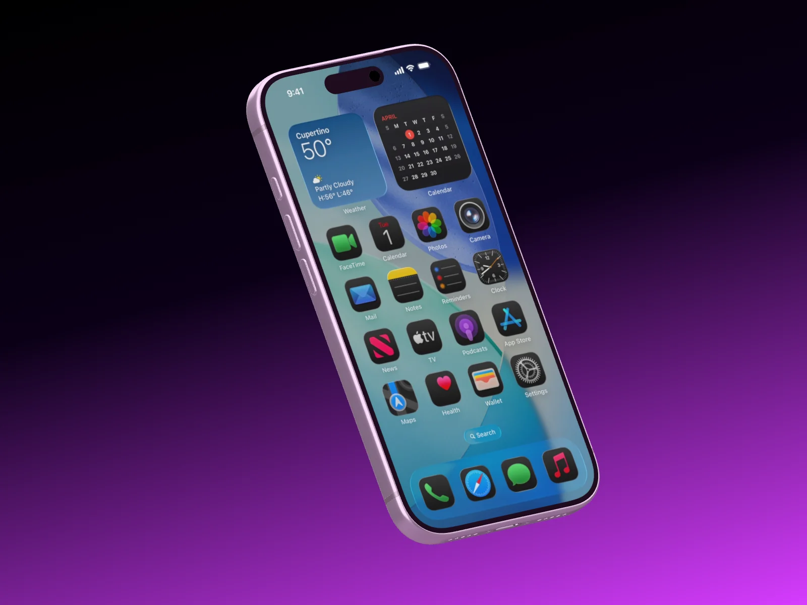 An iPhone 17 Pro floating at a relaxed tilt, the screen facing the camera.