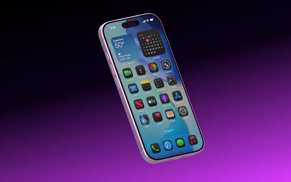An iPhone 17 Pro floating at a relaxed tilt, the screen facing the camera.
