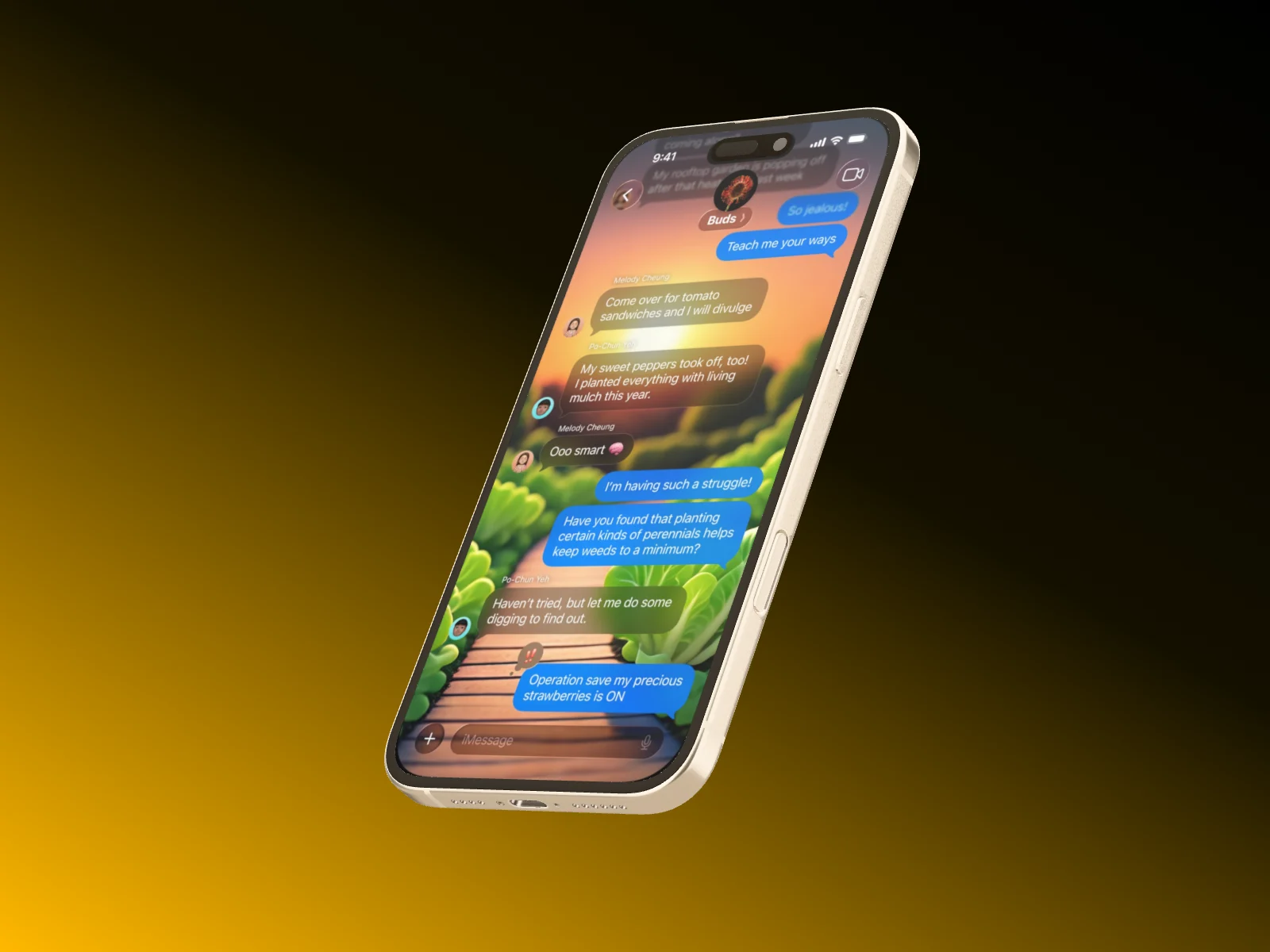 A floating iPhone 16 Plus seen from slightly below.