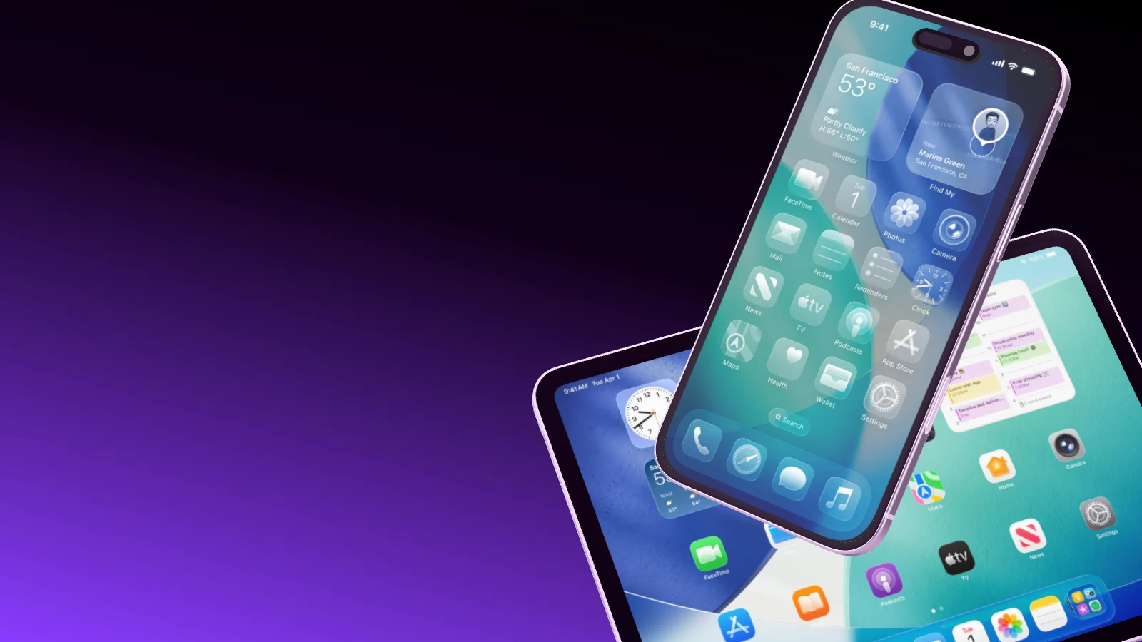 An iPhone 16 Plus in front of an iPad Pro 11", both close to the camera.