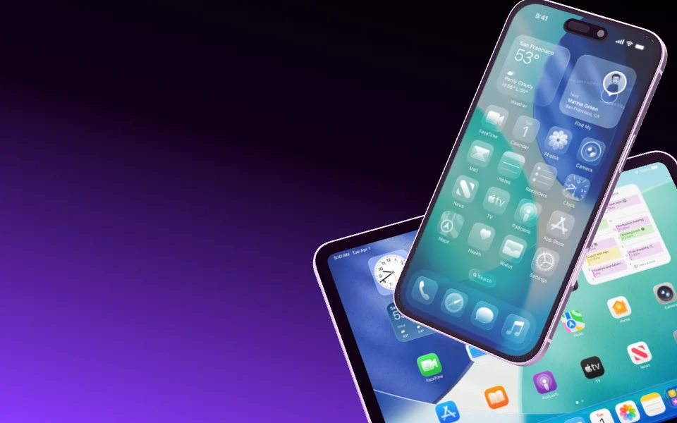 An iPhone 16 Plus in front of an iPad Pro 11", both close to the camera.