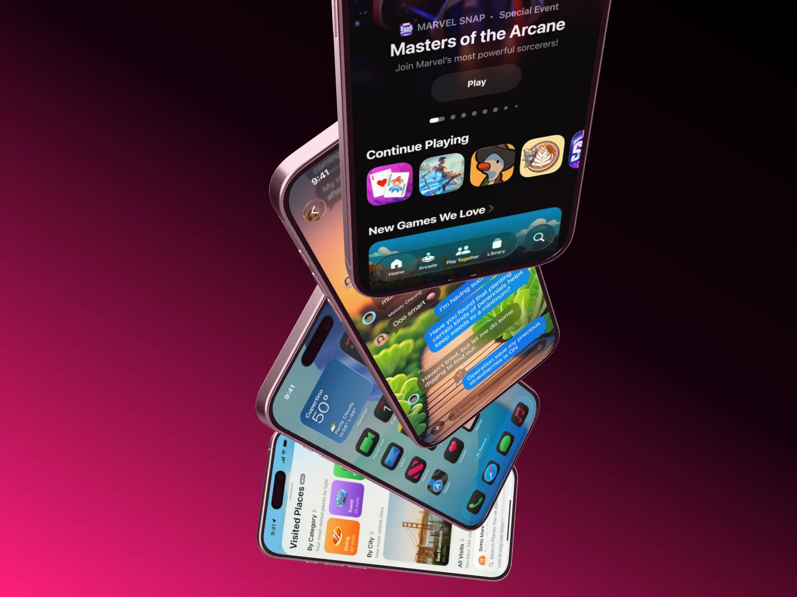 Four iPhone 16 Pro Max fanned out top to bottom like a stack of cards.