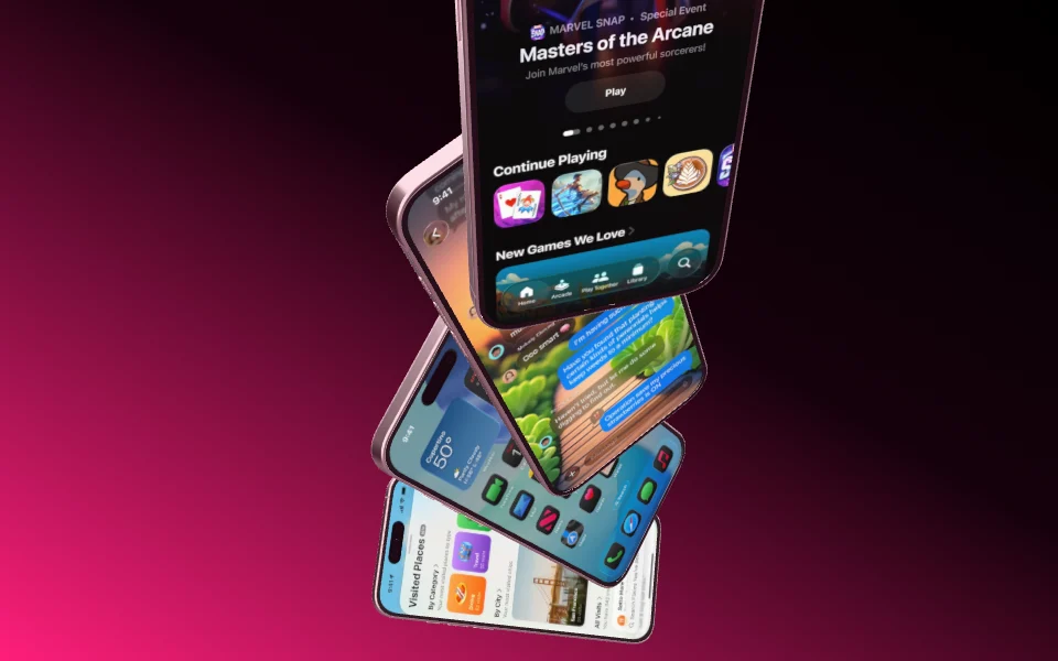 Four iPhone 16 Pro Max fanned out top to bottom like a stack of cards.