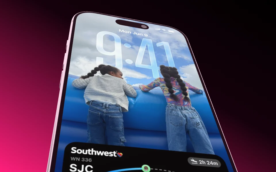 The camera sweeps across an iPhone 17 Pro and tours the screen from top to bottom.
