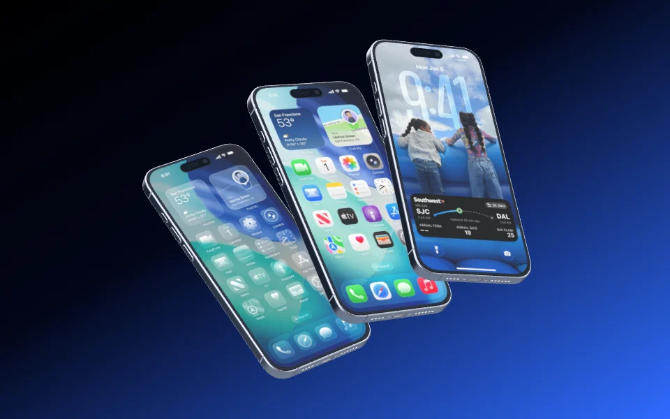 Three iPhone 16 Pro Max leaning into the frame one behind the other, overlapping.