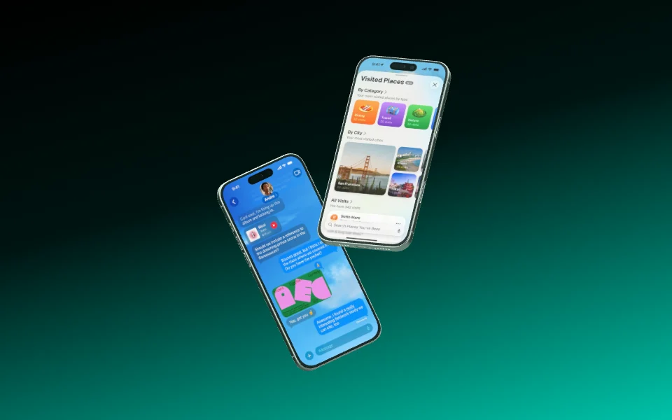 Two iPhone 16 Pro Max crossing in portrait format.