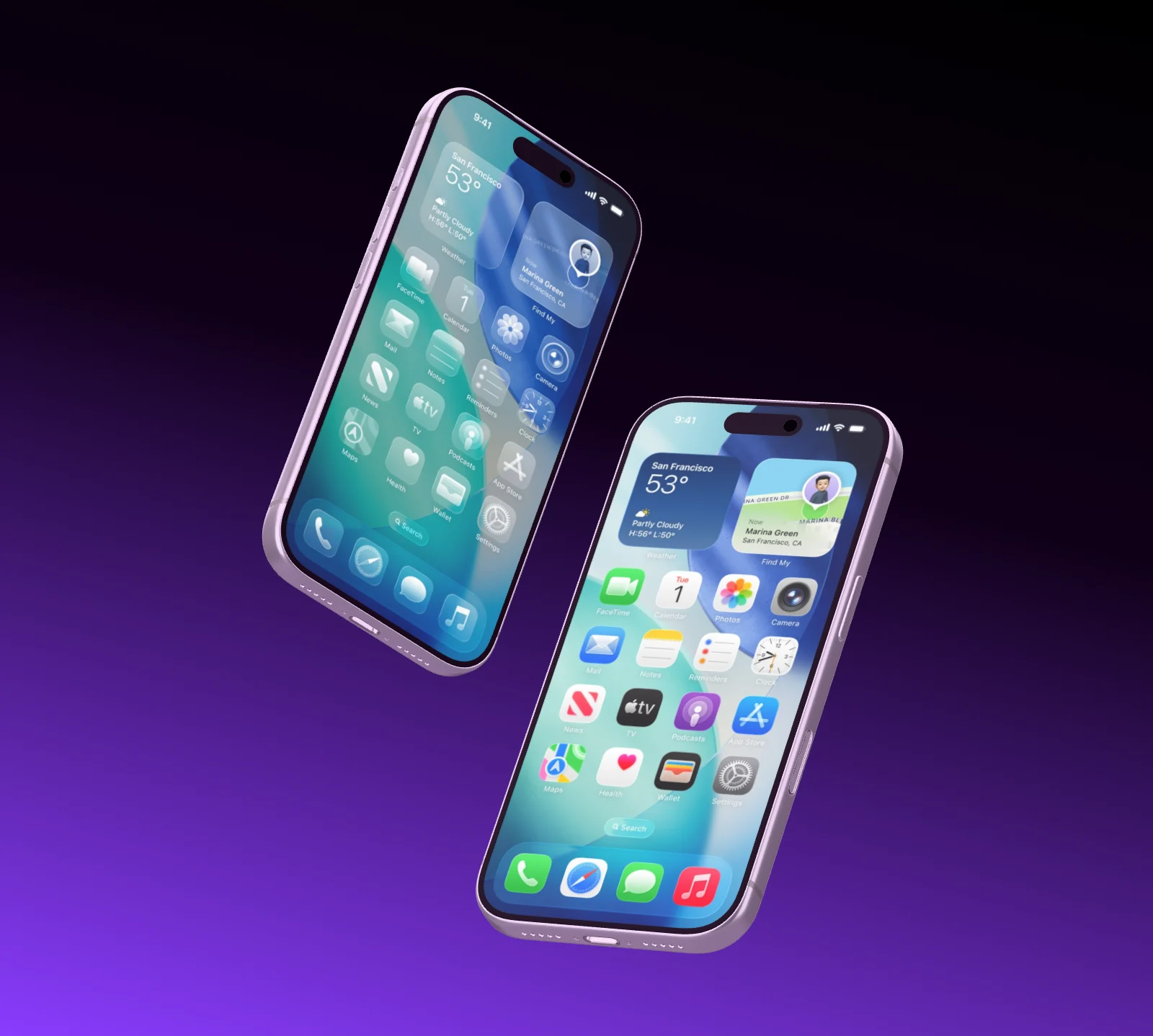 Two iPhone 17 Pro floating one above the other, both tilted the same way.