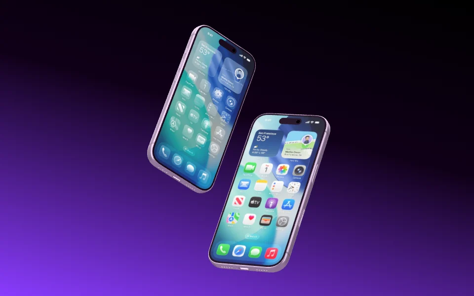 Two iPhone 17 Pro floating one above the other, both tilted the same way.