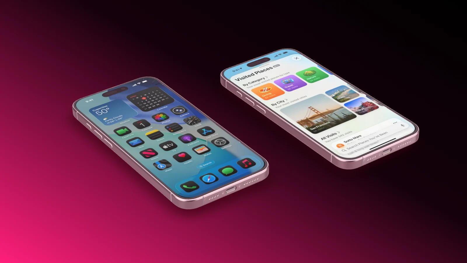 Two iPhone 16 Pro Max lying flat side by side, seen from above at an angle.