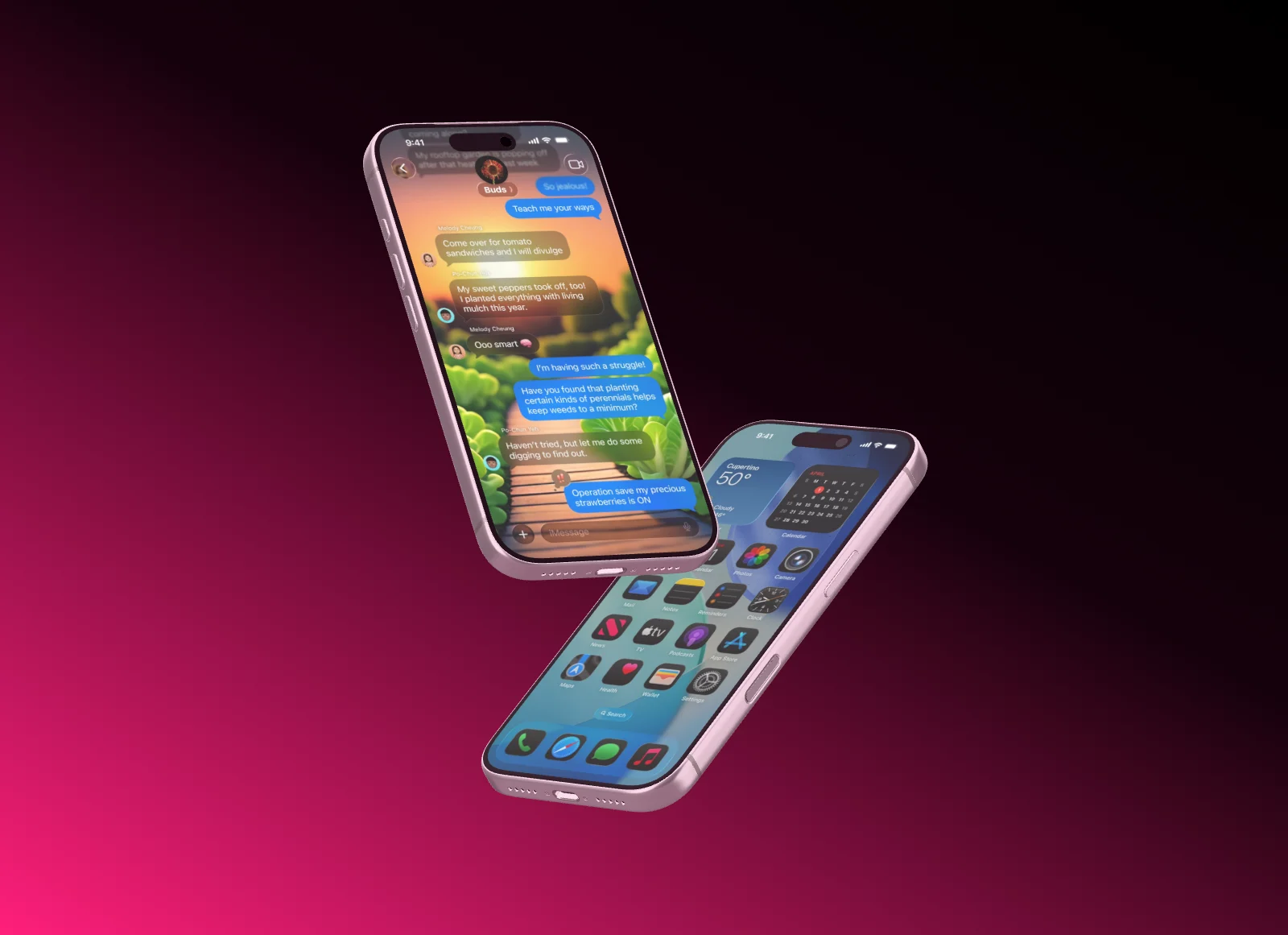 Two iPhone 17 Pro offset diagonally, one higher and further back.
